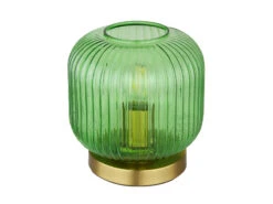 MeineWunschleuchte LED Tischleuchte Aus Rillenglas Grün Messing, Ø 20cm -Licht Welt Geschaft led tischleuchte aus rillenglas gruen messing 20cm 10