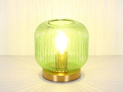 MeineWunschleuchte LED Tischleuchte Aus Rillenglas Grün Messing, Ø 20cm -Licht Welt Geschaft led tischleuchte aus rillenglas gruen messing 20cm 2