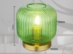 MeineWunschleuchte LED Tischleuchte Aus Rillenglas Grün Messing, Ø 20cm -Licht Welt Geschaft led tischleuchte aus rillenglas gruen messing 20cm 3
