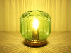 MeineWunschleuchte LED Tischleuchte Aus Rillenglas Grün Messing, Ø 20cm -Licht Welt Geschaft led tischleuchte aus rillenglas gruen messing 20cm 8