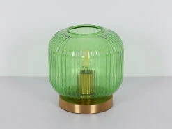 MeineWunschleuchte LED Tischleuchte Aus Rillenglas Grün Messing, Ø 20cm -Licht Welt Geschaft led tischleuchte aus rillenglas gruen messing 20cm 9