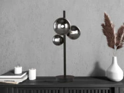 Fischer & Honsel LED Tischleuchte BALA Schwarz Mit 3 Rauchglas Kugeln, 48cm Groß