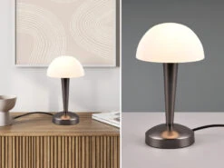 Reality Leuchten LED Tischleuchte CANARIA Mit Glasschirm Touchfunktion Schwarz Chrom - Höhe 26cm