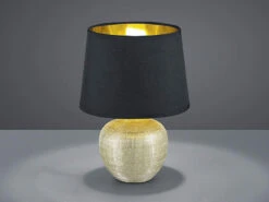 MeineWunschleuchte LED Tischleuchte Keramik Mit Stoffschirm Schwarz Innen Gold, Höhe 35cm -Licht Welt Geschaft led tischleuchte keramik mit stoffschirm schwarz i 2