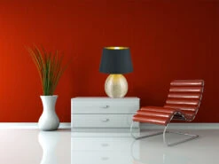 MeineWunschleuchte LED Tischleuchte Keramik Mit Stoffschirm Schwarz Innen Gold, Höhe 35cm -Licht Welt Geschaft led tischleuchte keramik mit stoffschirm schwarz i 4