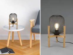 MeineWunschleuchte LED Tischleuchte Metall Gitterlampe Schwarz, Höhe 37cm Ø22cm