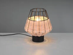 MeineWunschleuchte LED Tischleuchte Rattan Geflecht Natur Und Gitter Im Boho Stil Ø 18cm