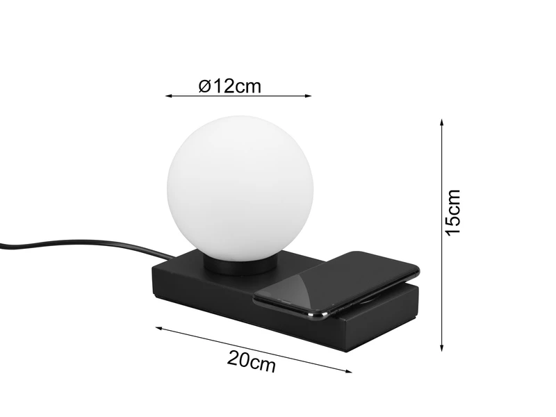 MeineWunschleuchte LED Tischleuchte Schwarz Induktive Ladestation & Touch Glasschirm Weiß 12cm 4 MeineWunschleuchte LED Tischleuchte Schwarz Induktive Ladestation & Touch Glasschirm Weiß 12cm – Bild 4