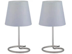 MeineWunschleuchte LED Tischleuchten 2er SET Silber Mit Stoffschirm Grau, Höhe 33cm