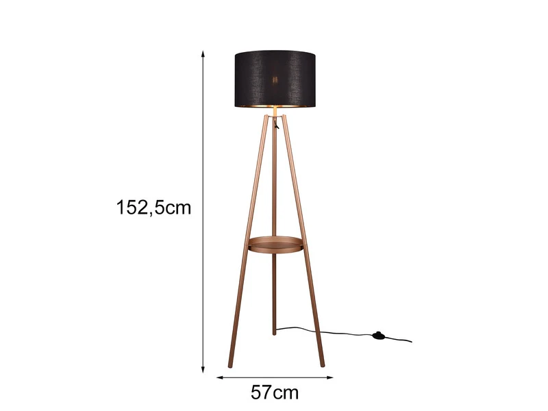 MeineWunschleuchte LED Tripod Stehleuchte Mit Stoffschirm In Schwarz/Gold & Ablagetisch, H 152cm 4 MeineWunschleuchte LED Tripod Stehleuchte Mit Stoffschirm In Schwarz/Gold & Ablagetisch, H 152cm – Bild 4