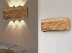 Fischer & Honsel LED Wandleuchte SHINE WOOD Holz Rechteckig Up And Down, 21cm Breit