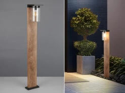 MeineWunschleuchte LED Wegeleuchte Laterne In Schwarz & Holzoptik Mit Glasschirm, Höhe 100cm