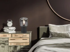 MeineWunschleuchte Mini LED Tischleuchte Schwarz Glasschirm Rauchfarbig Ø 13cm Höhe 24cm -Licht Welt Geschaft mini led tischleuchte schwarz glasschirm rauchfarb 4