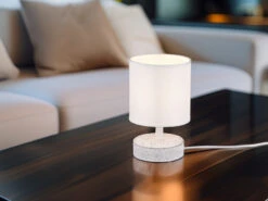 MeineWunschleuchte Moderne LED Keramik Tischleuchte Stofflampenschirm In Weiß, Ø13cm, Höhe 20cm