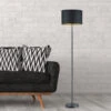 Trio Leuchten Moderne LED Stehleuchte Mit Lampenschirm Ø35cm Aus Stoff In Schwarz & Gold