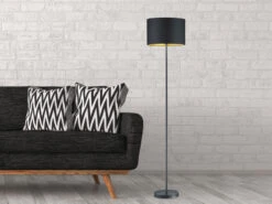 Trio Leuchten Moderne LED Stehleuchte Mit Lampenschirm Ø35cm Aus Stoff In Schwarz & Gold