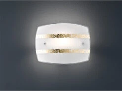 Trio Leuchten Moderne LED Wandleuchte 30x22cm Weißer Glasschirm Mit 2 Dekorstreifen In Gold
