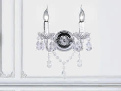 Reality Leuchten Nostalgische Wandleuchte LÜSTER 2 Flammig Chrom, Kristallbehang In Transparent