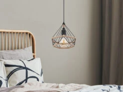 Globo Pendelleuchte ULLEU Mit Hanfseil Und Drahtgestell Schwarz, Ø25cm