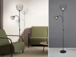 MeineWunschleuchte Retro LED Stehleuchte Mit Leselampe, Gitterschirme Schwarz Höhe 180cm