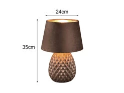 Reality Leuchten Retro Tischleuchte ARIANA Mit Samtschirm In Braun/Gold, Höhe 35cm -Licht Welt Geschaft retro tischleuchte ariana mit samtschirm in braun 1 2
