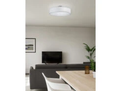 MeineWunschleuchte Runde LED Deckenleuchte Mit Stoffschirm In Weiß Ø 50cm -Licht Welt Geschaft runde led deckenleuchte mit stoffschirm in weiss 5 4