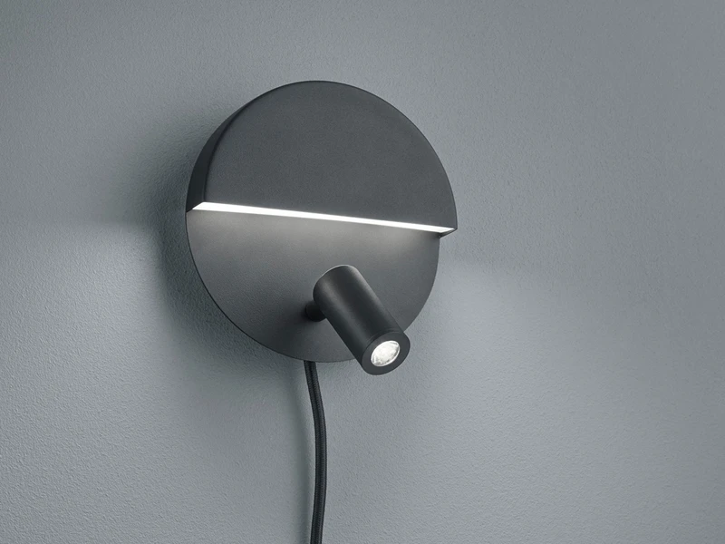 Trio Leuchten Runde Wandleuchte / Wandspot MARIO Mit Schwarz Mattem Korpus Und Schalter 3 Trio Leuchten Runde Wandleuchte / Wandspot MARIO Mit Schwarz Mattem Korpus Und Schalter – Bild 3