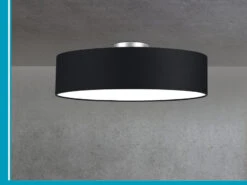 MeineWunschleuchte Runde Zeitlose Deckenleuchte CALMA Mit Stoffschirm In Schwarz Ø 50cm