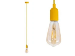 Vellight Schnurpendel Hängeleuchte Textil Gelb Mit E27 Filament LED, Kabel 140cm