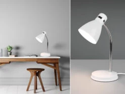 Reality Leuchten Schreibtischleuchte HARVEY Flexibel, Chrom & Metallschirm Weiß, 33cm