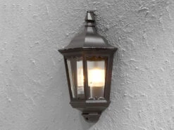 Konstsmide Schwarze Wandleuchte Halbschale FIRENZE, E27, Aluminium, Höhe 44 Cm