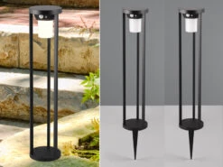 MeineWunschleuchte Solar LED Außen Wegeleuchte 2er SET Mit Bewegungsmelder & Dauerlicht, Höhe 60cm