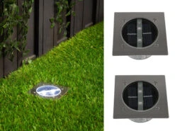 MeineWunschleuchte Solar LED Bodeneinbaustrahler 2er SET Für Außen, Edelstahl 4-eckig 10x10cm, IP67