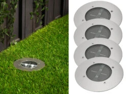 Ranex Solar LED Bodeneinbaustrahler 4er SET Für Außen, Edelstahl Rund Ø14cm IP67