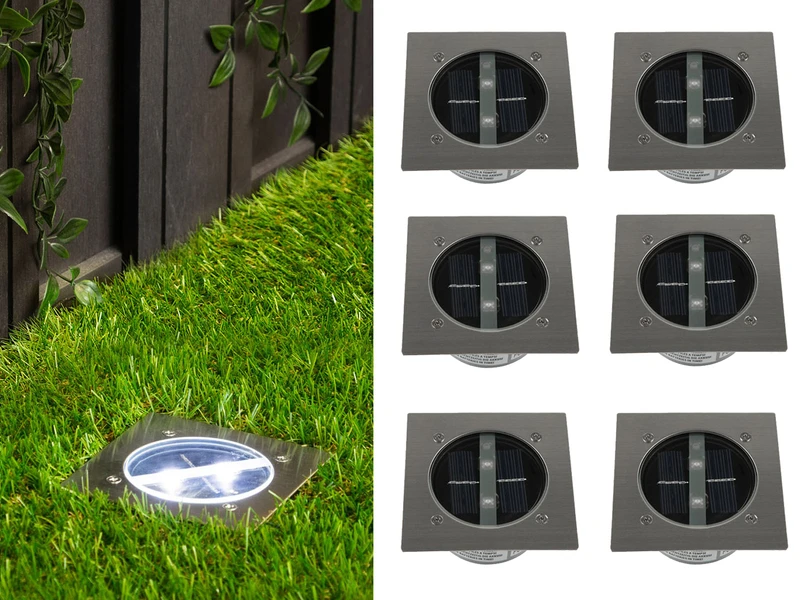 Ranex Solar LED Bodeneinbaustrahler 6er SET Für Außen, Edelstahl 4-eckig 10x10cm, IP67 1 Ranex Solar LED Bodeneinbaustrahler 6er SET Für Außen, Edelstahl 4-eckig 10x10cm, IP67
