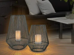 Reality Leuchten Solar LED Tischleuchte MINEROS Braun Kerzen Flackern Ø26cm Höhe 30cm -Licht Welt Geschaft solar led tischleuchte mineros braun kerzen flacke 22