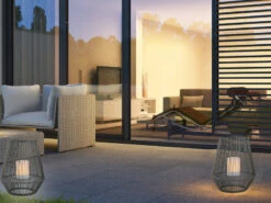 Reality Leuchten Solar LED Tischleuchte MINEROS Braun Kerzen Flackern Ø26cm Höhe 30cm -Licht Welt Geschaft solar led tischleuchte mineros braun kerzen flacke 23