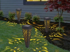 Globo Solar Wegeleuchten 3er Set Mit Erdspieß, Dekostanzungen Schwarz Gold, H.33cm