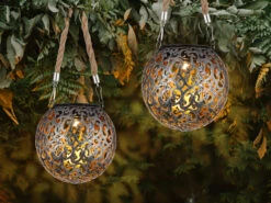 MeineWunschleuchte Solarlaternen 2er SET Hängeleuchten Mit Seil, Solarkugeln Silber Antik Ø12cm