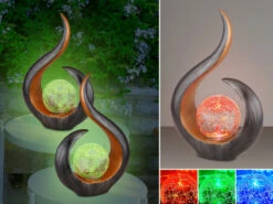 MeineWunschleuchte Solarleuchten 2er Set Mit Glaskugel Und Farbwechsel, Schwarz Gold, Höhe 33,5cm