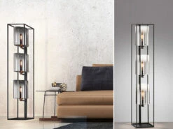 MeineWunschleuchte Stehlampe 3flammig Schwarz Mit Rauchglas & LED Dimmbar - Höhe 130cm