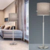 Trio Leuchten Stehlampe CAMDEN Silber Mit Stoffschirm Grau Höhenverstellbar 145-187cm