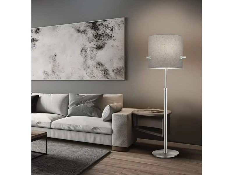 Trio Leuchten Stehlampe CAMDEN Silber Mit Stoffschirm Grau Höhenverstellbar 145-187cm 6 Trio Leuchten Stehlampe CAMDEN Silber Mit Stoffschirm Grau Höhenverstellbar 145-187cm – Bild 6