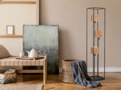 Fischer & Honsel Stehlampe HYAZINTHE 3flammig 133cm Metall Schwarz Mit Lampenschirmen Aus Seegras