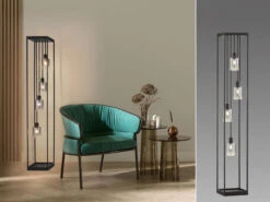 Fischer & Honsel Stehlampe ISKA Mehrflammig Schwarz Mit Rauchglas - Höhe 142,5cm