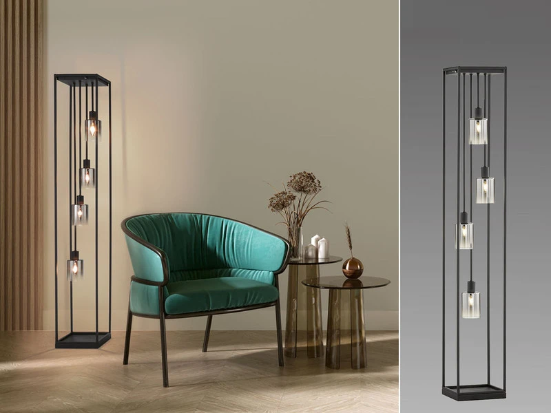 Fischer & Honsel Stehlampe ISKA Mehrflammig Schwarz Mit Rauchglas - Höhe 142,5cm 1 Fischer & Honsel Stehlampe ISKA Mehrflammig Schwarz Mit Rauchglas - Höhe 142,5cm