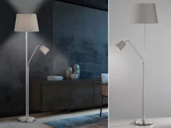 Fischer & Honsel Stehlampe LAYER Mit Leselampe & Stoff Lampenschirme Grau - Höhe 175cm