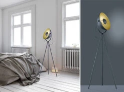 Reality Leuchten Stehleuchte CHEWY 1 Flammig Metall Dreibein Schwarz/Gold 160cm