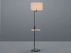 Trio Leuchten Stehleuchte CLAAS Schwarz Matt Mit Stoffschirm, Ablagetisch & USB Anschluss