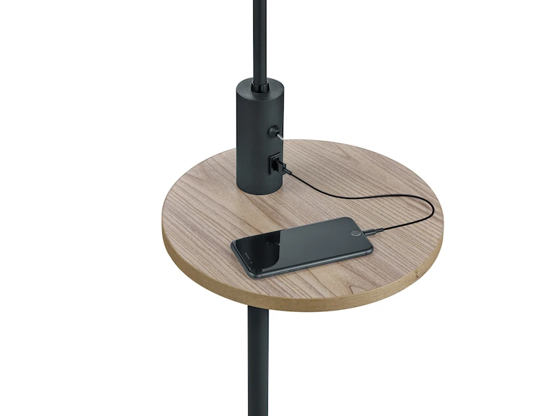 Trio Leuchten Stehleuchte CLAAS Schwarz Matt Mit Stoffschirm, Ablagetisch & USB Anschluss 4 Trio Leuchten Stehleuchte CLAAS Schwarz Matt Mit Stoffschirm, Ablagetisch & USB Anschluss – Bild 4